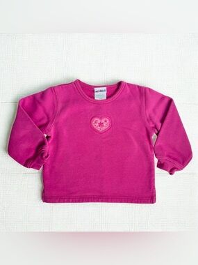 Vintage Y2K 3T Pink Heart Embroidered Sweatshirt Okie Dokie Toddler Girl Cottage